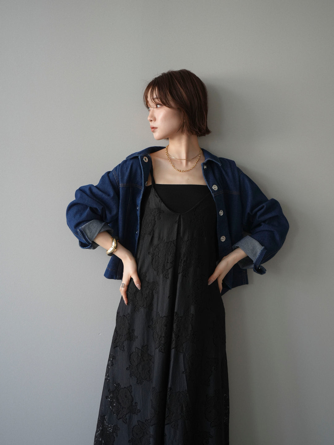 [予約]フラワーレースキャミワンピース/black