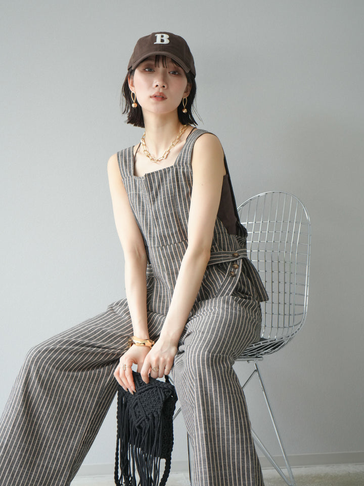 【預購】皮帶設計工裝褲/條紋