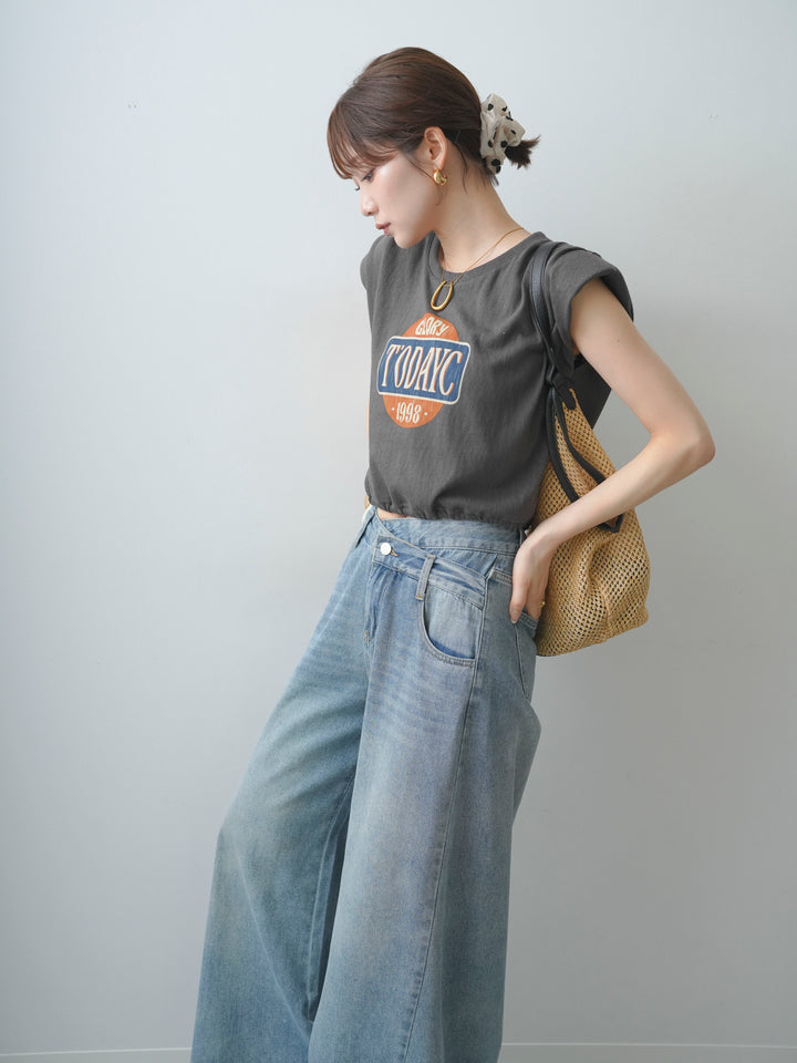[SET]ヴィンテージロゴドロストTEE+アシンメトリーウエストワイドデニム(2set)