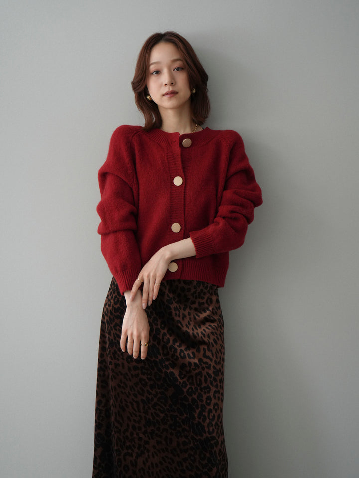 [SET]BIGボタンニットカーディガン+レオパードベロアナロースカート(2set)