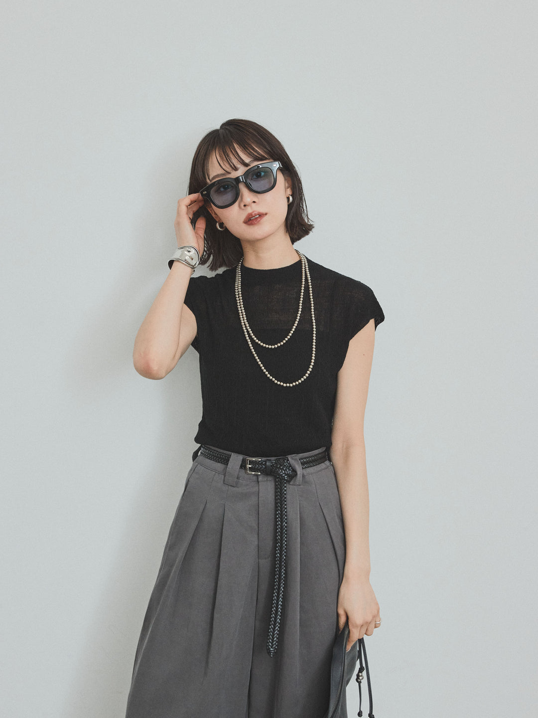 [SET]フレンチスリーブシアーニットトップス+フレンチスリーブシアーニットトップス(2set)