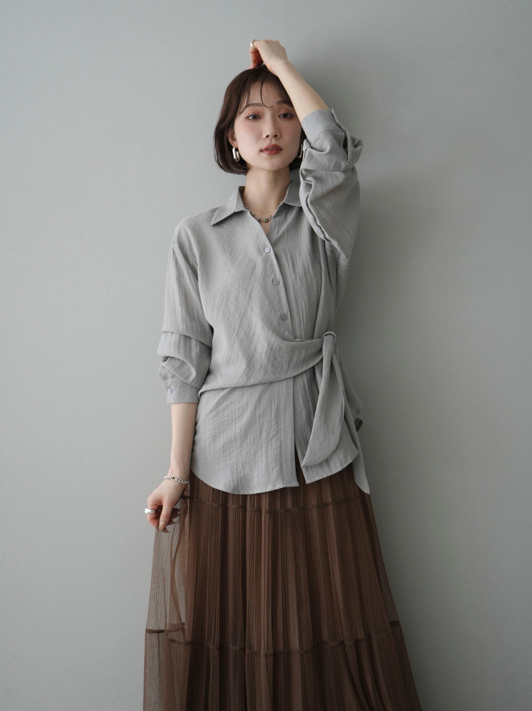 [予約]フロントアシンメトリーブラウス/gray
