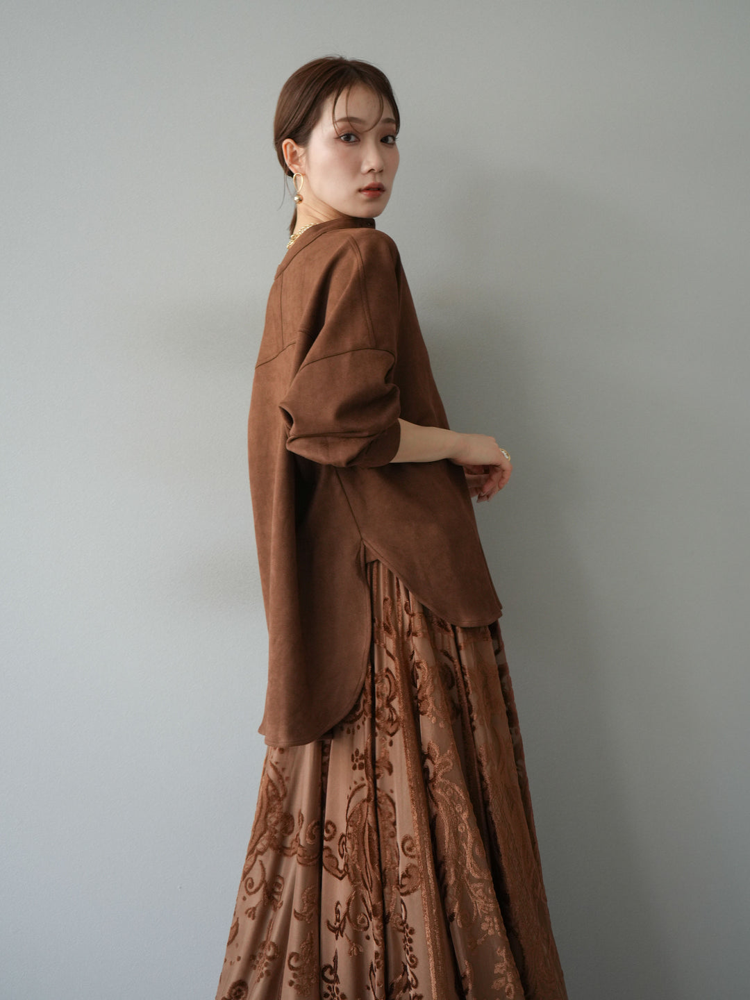 [予約]スエードバンドカラーオーバーシャツ/ブラウン