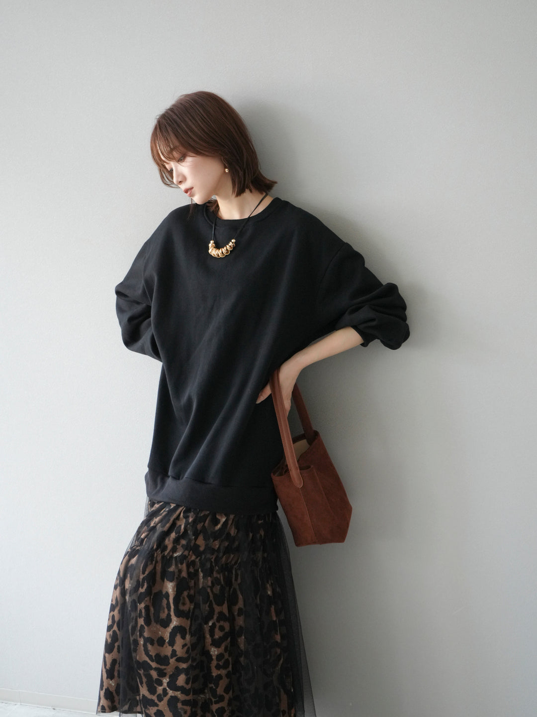 [予約]スウェットドッキングアニマル柄レイヤードワンピース/ブラック