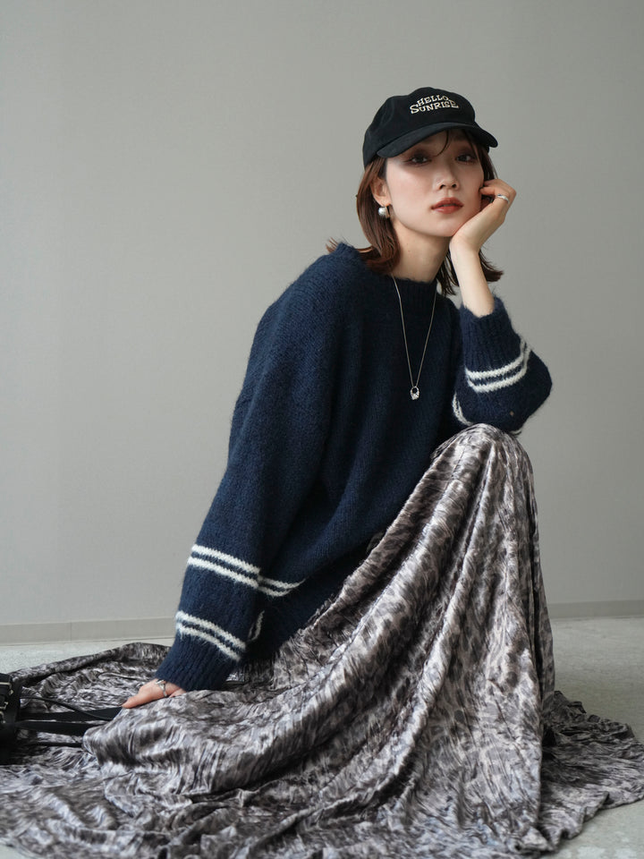 [予約]クルーネックラインボーダーニットプルオーバー/navy