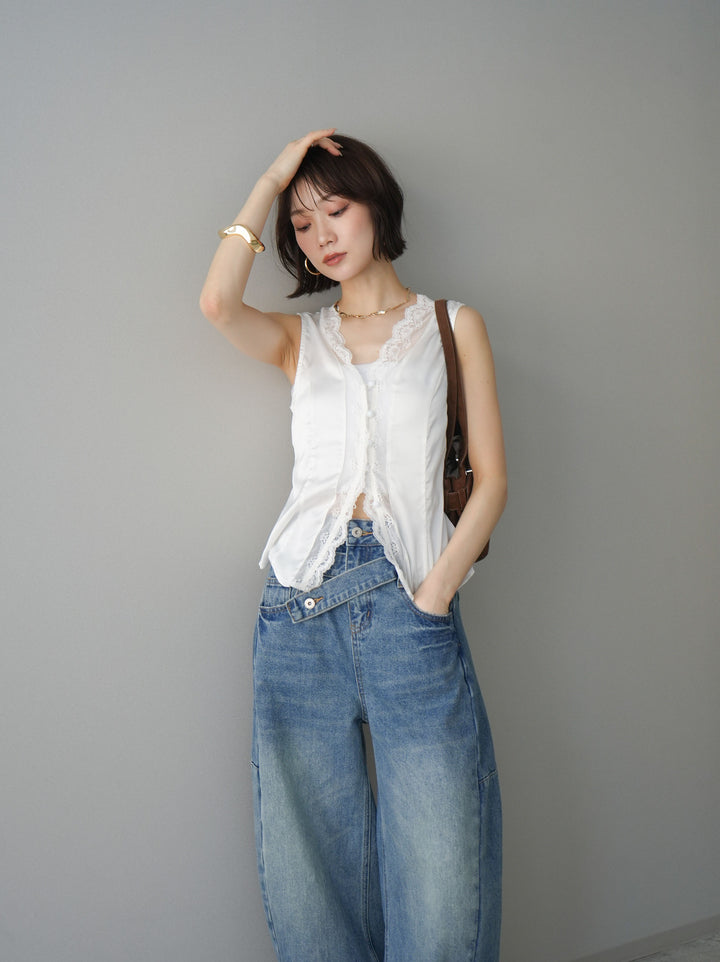 [予約]ノースリサテンレースキャミソール/white