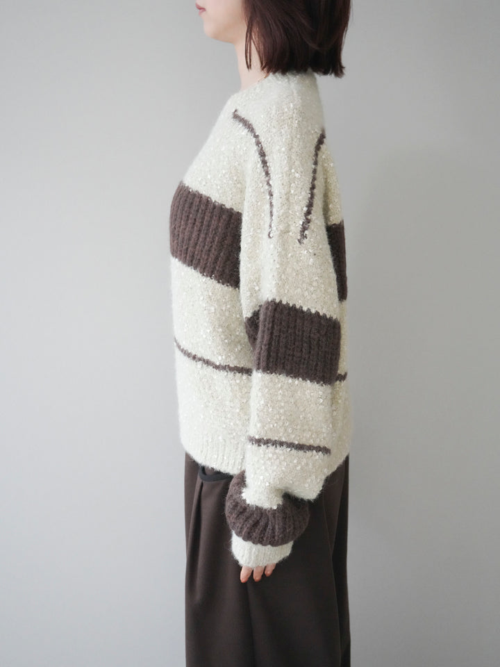 [予約]ネップヤーンボーダーニットプルオーバー/beige