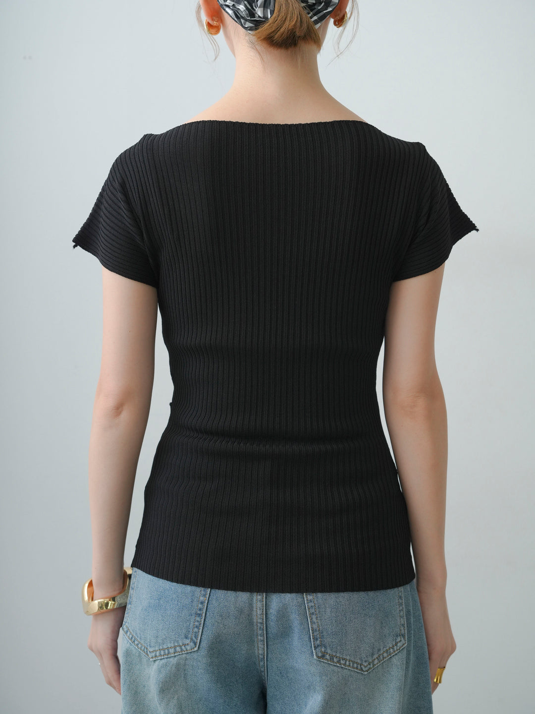 [予約]ランダムメローリブニットトップス/black