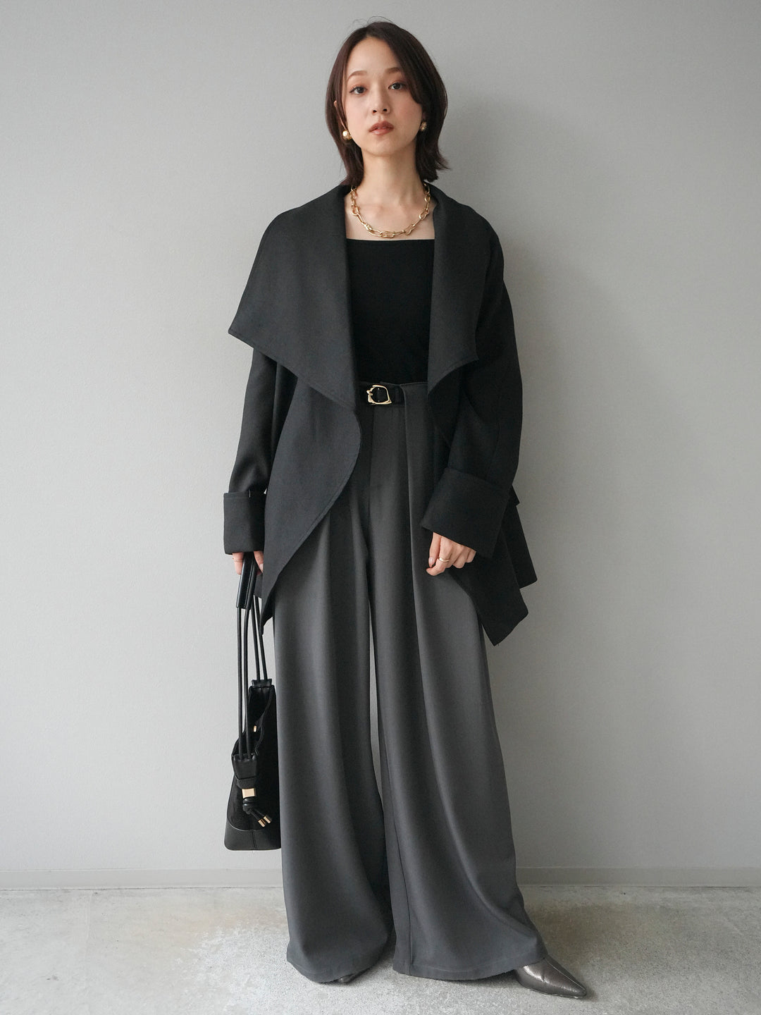 [予約]ビックカラーショートガウンコート/black