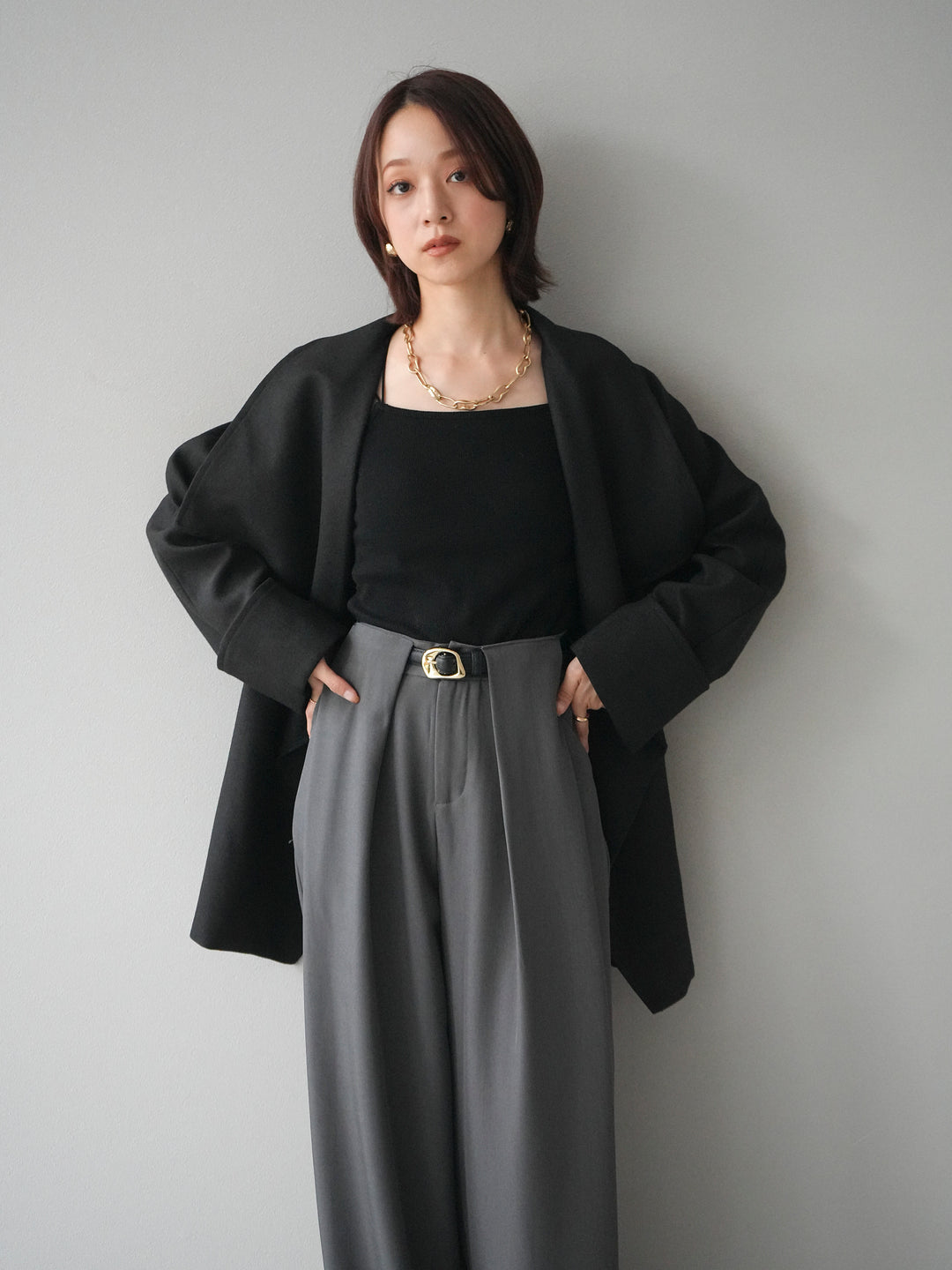 [予約]ビックカラーショートガウンコート/black