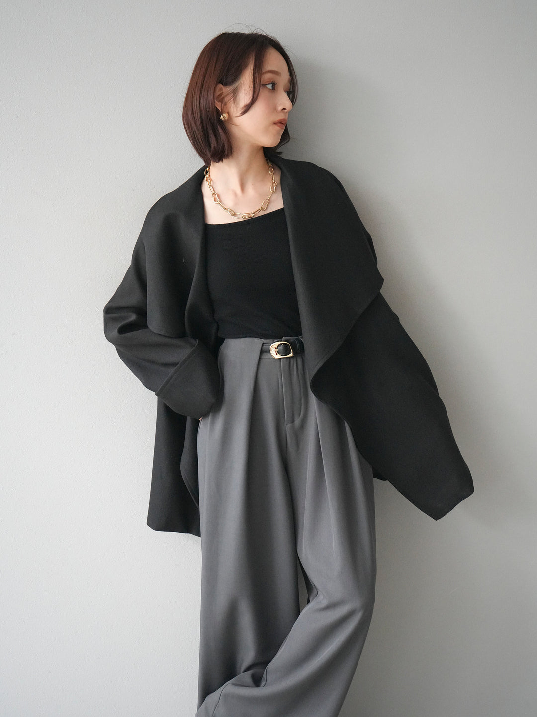 [予約]ビックカラーショートガウンコート/black