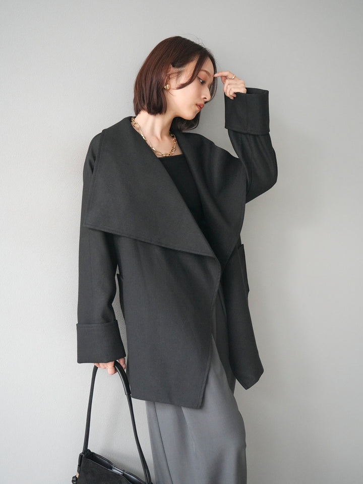 [予約]ビックカラーショートガウンコート/black