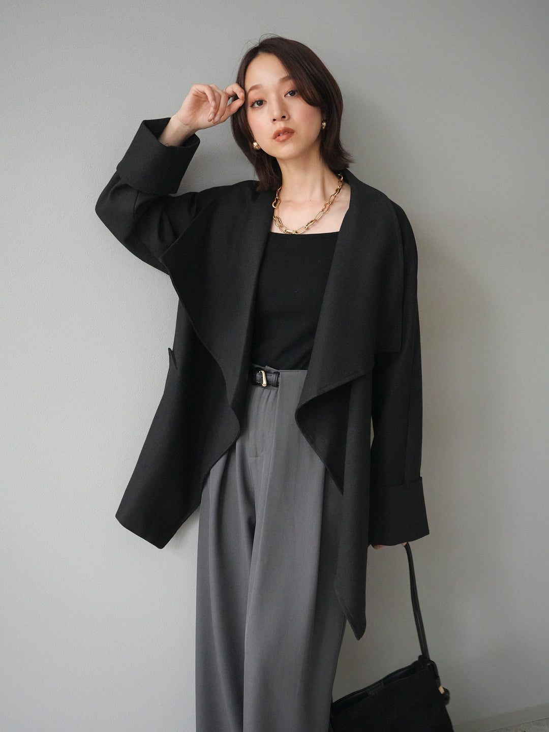 [予約]ビックカラーショートガウンコート/black