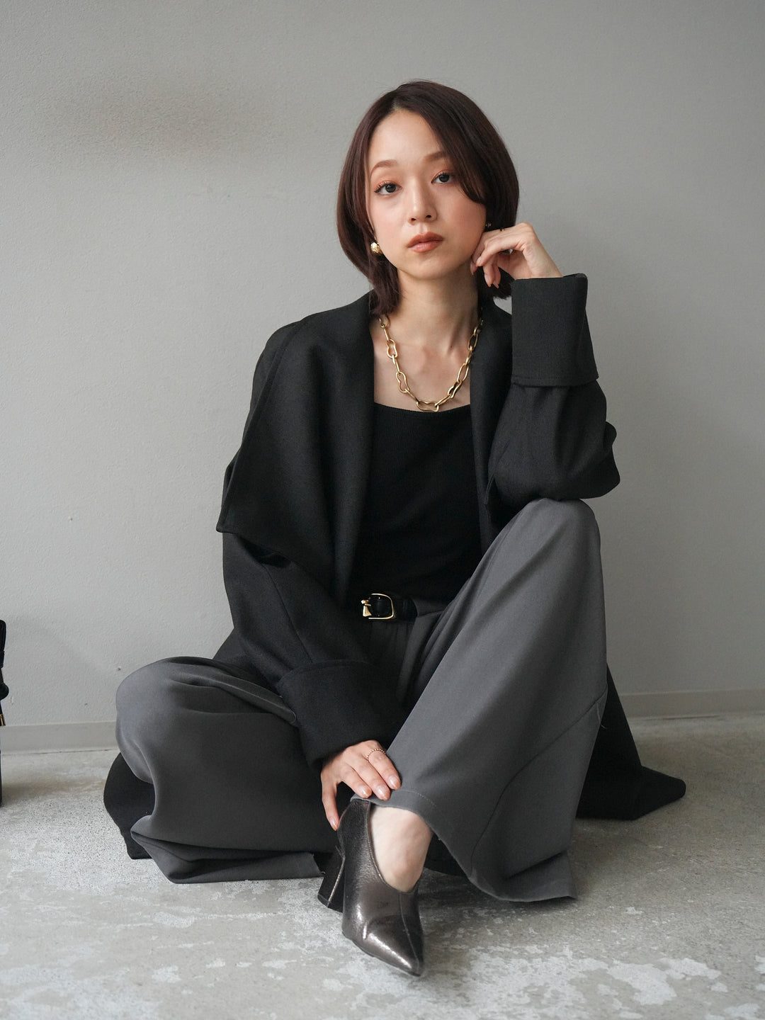 [予約]ビックカラーショートガウンコート/black