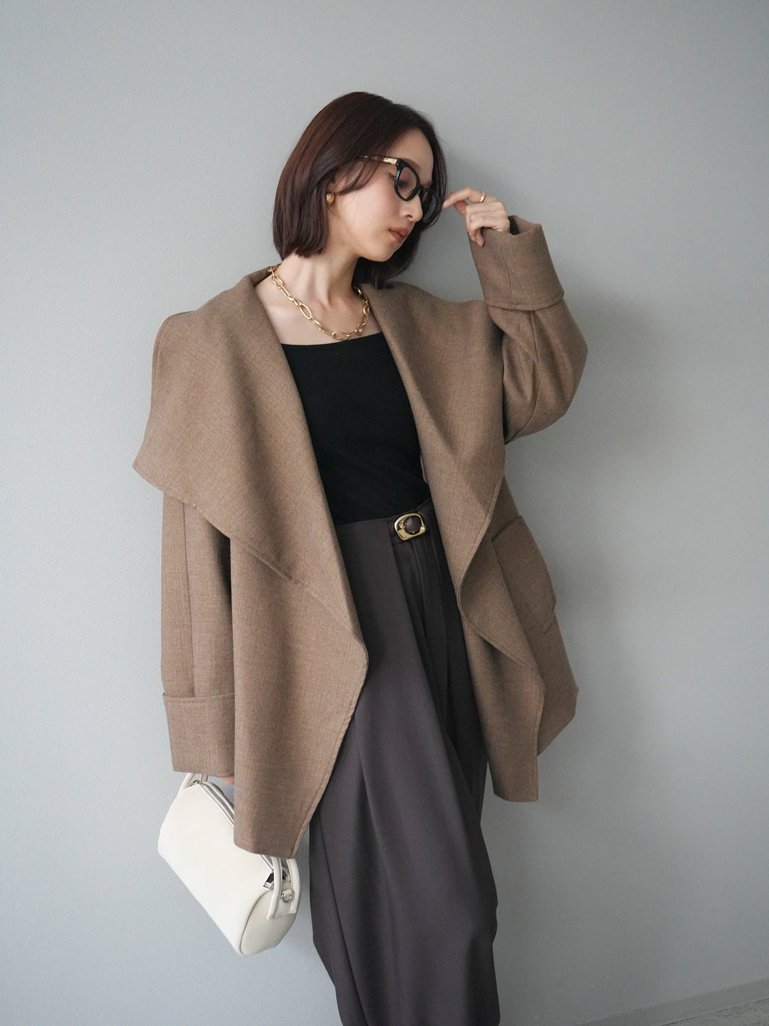 [予約]ビックカラーショートガウンコート/beige