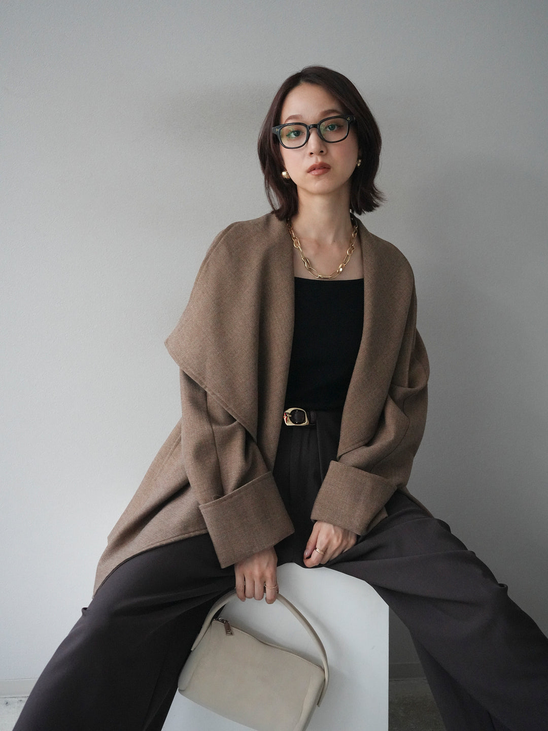 [予約]ビックカラーショートガウンコート/beige