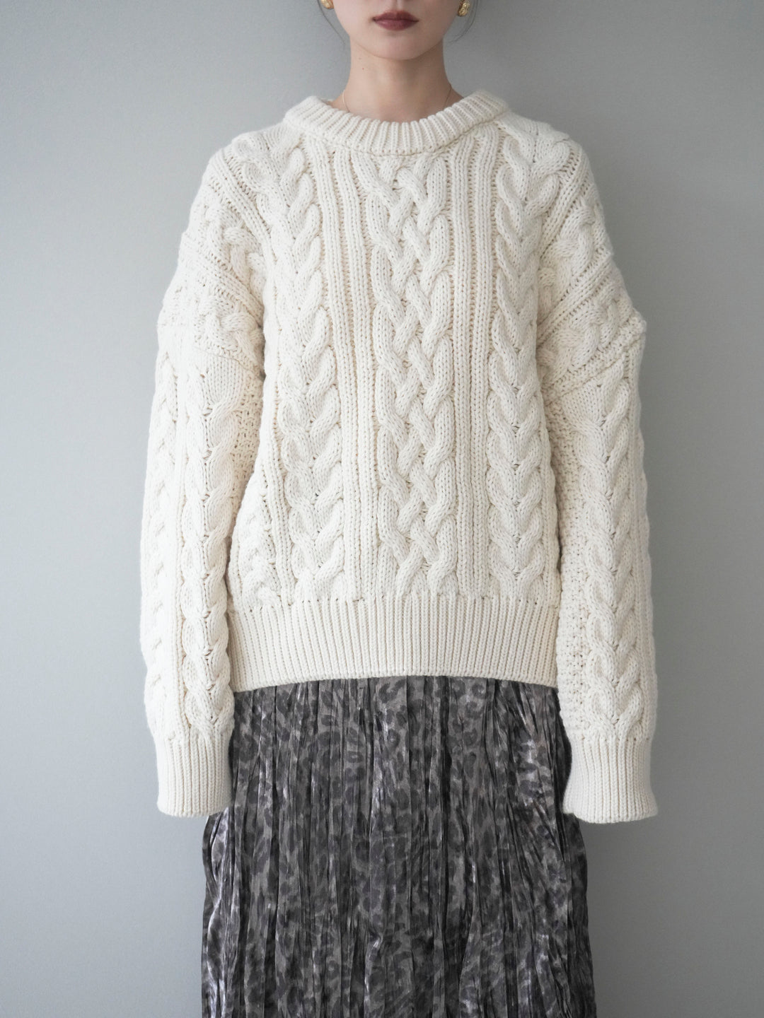 [予約]ボリュームケーブルニットプルオーバー/beige