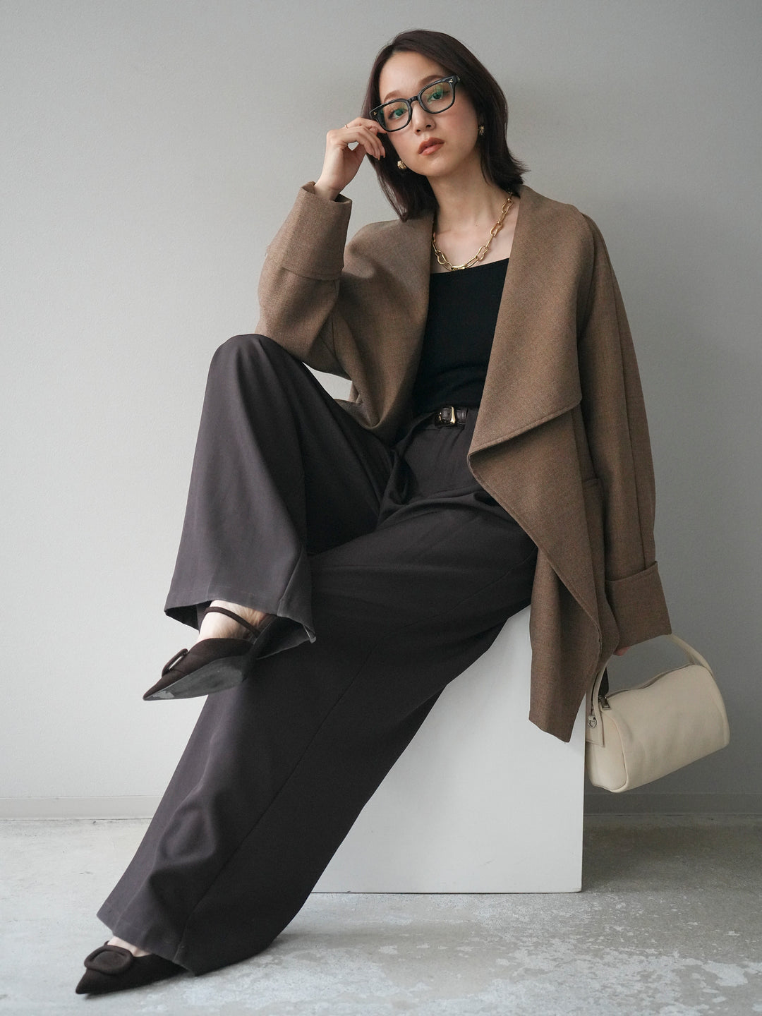 [予約]ビックカラーショートガウンコート/beige