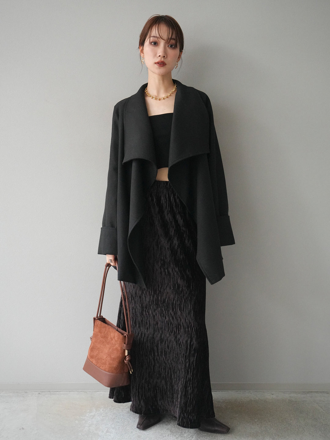 [予約]ビックカラーショートガウンコート/black