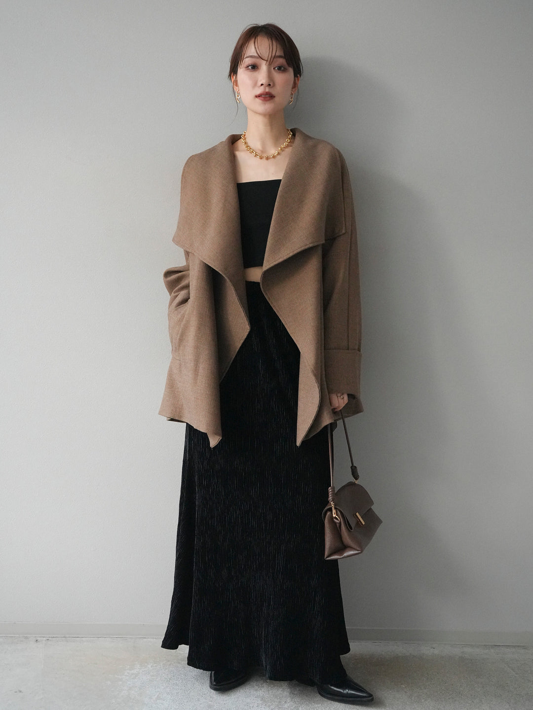 [予約]ビックカラーショートガウンコート/beige