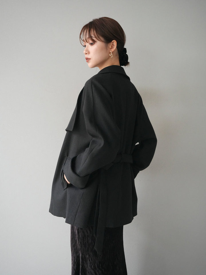 [予約]ビックカラーショートガウンコート/black