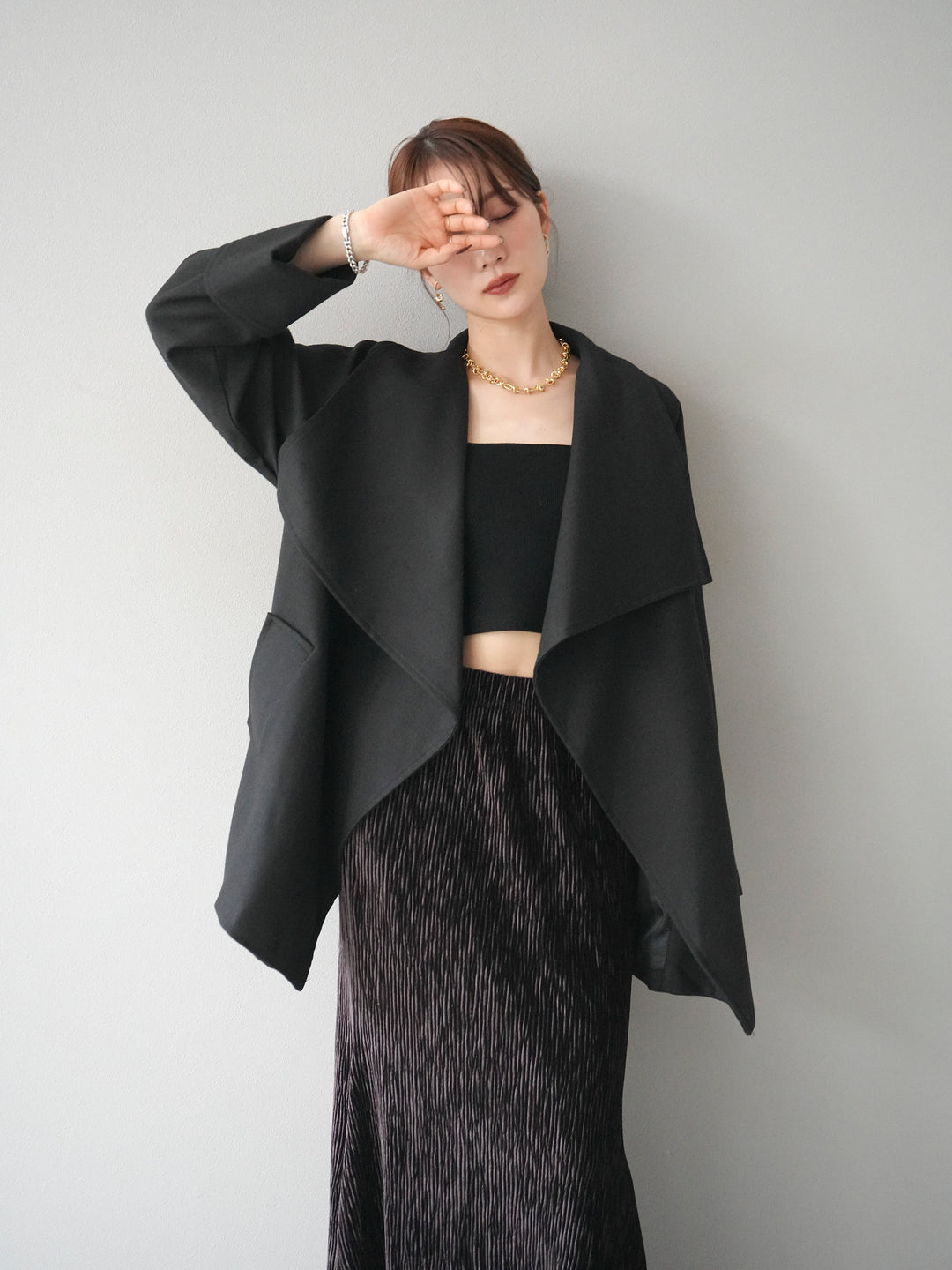 [予約]ビックカラーショートガウンコート/black