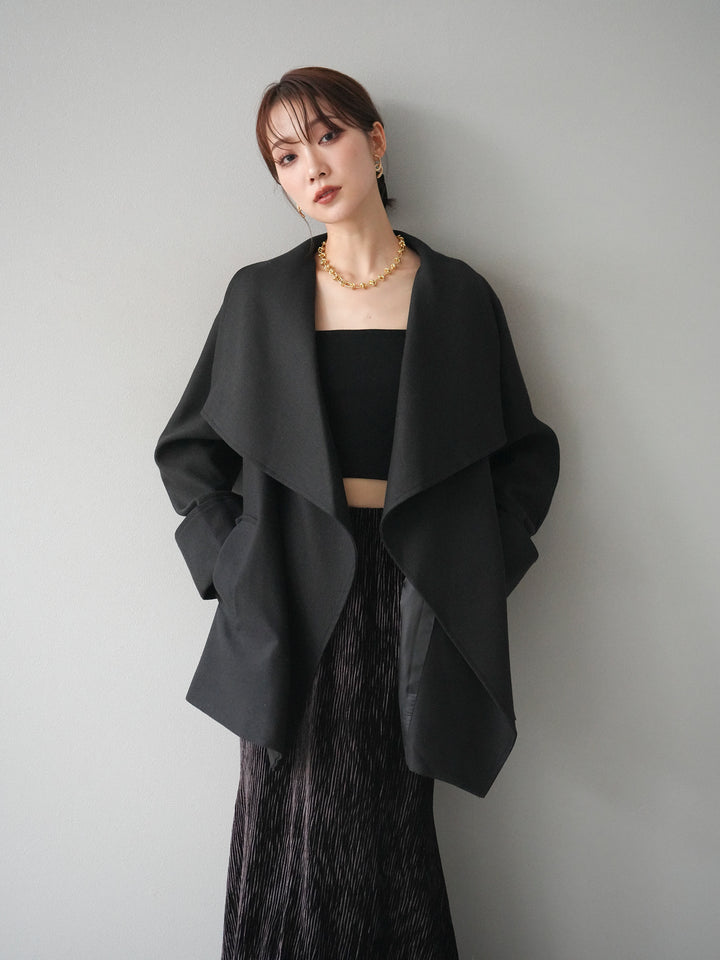 [予約]ビックカラーショートガウンコート/black