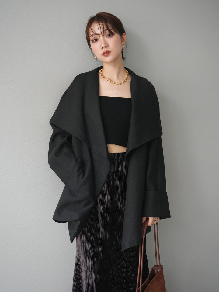 [予約]ビックカラーショートガウンコート/black