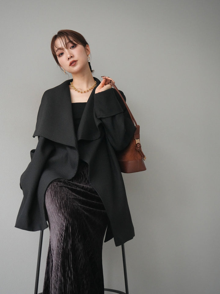 [予約]ビックカラーショートガウンコート/black