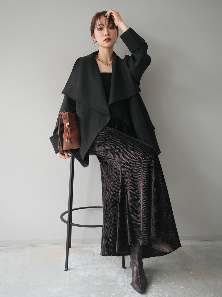 [予約]ビックカラーショートガウンコート/black