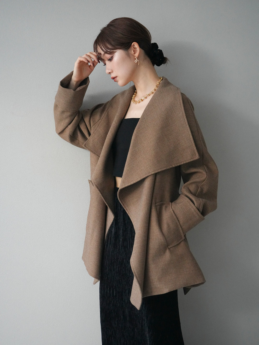 [予約]ビックカラーショートガウンコート/beige