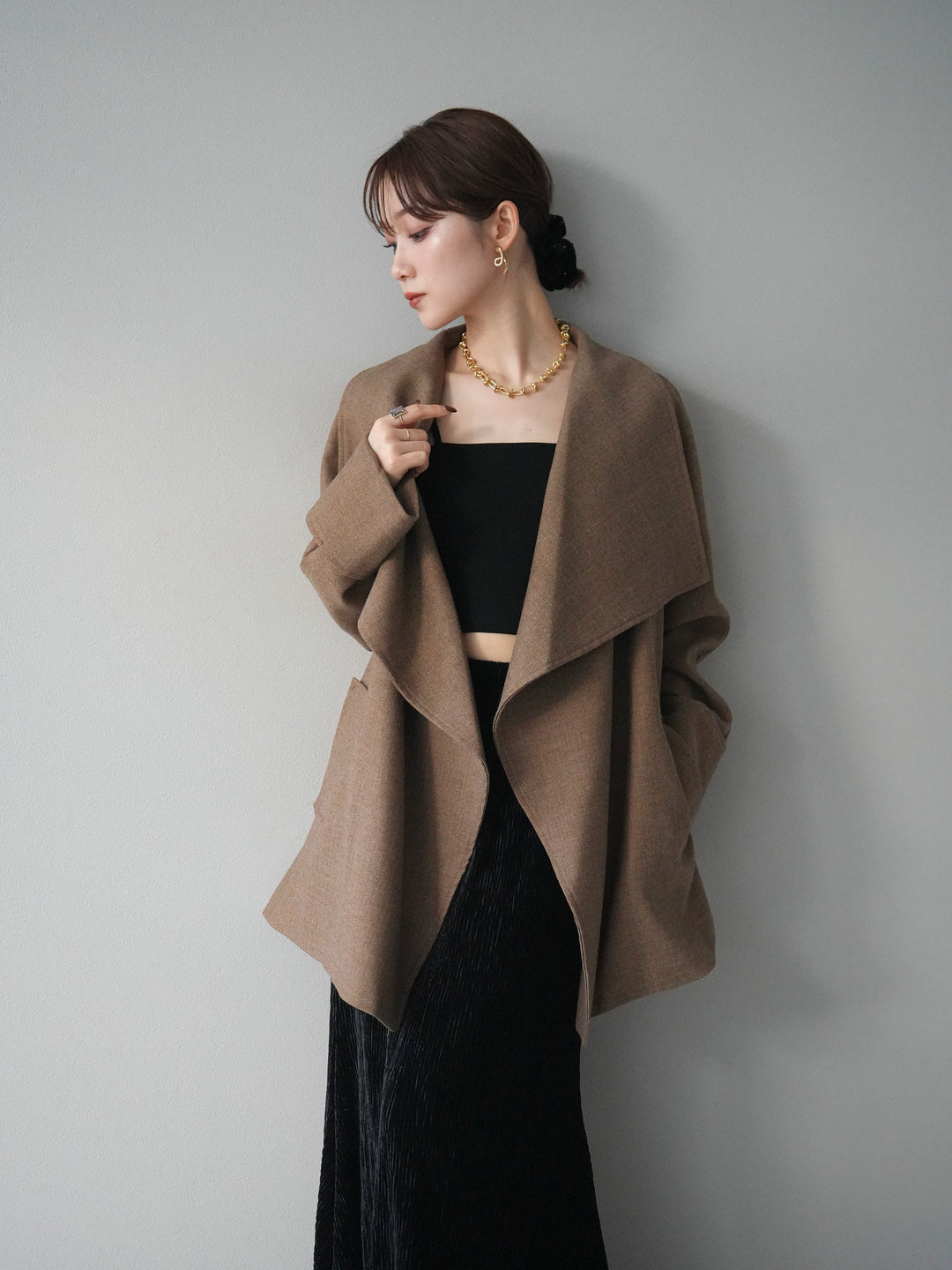 [予約]ビックカラーショートガウンコート/beige