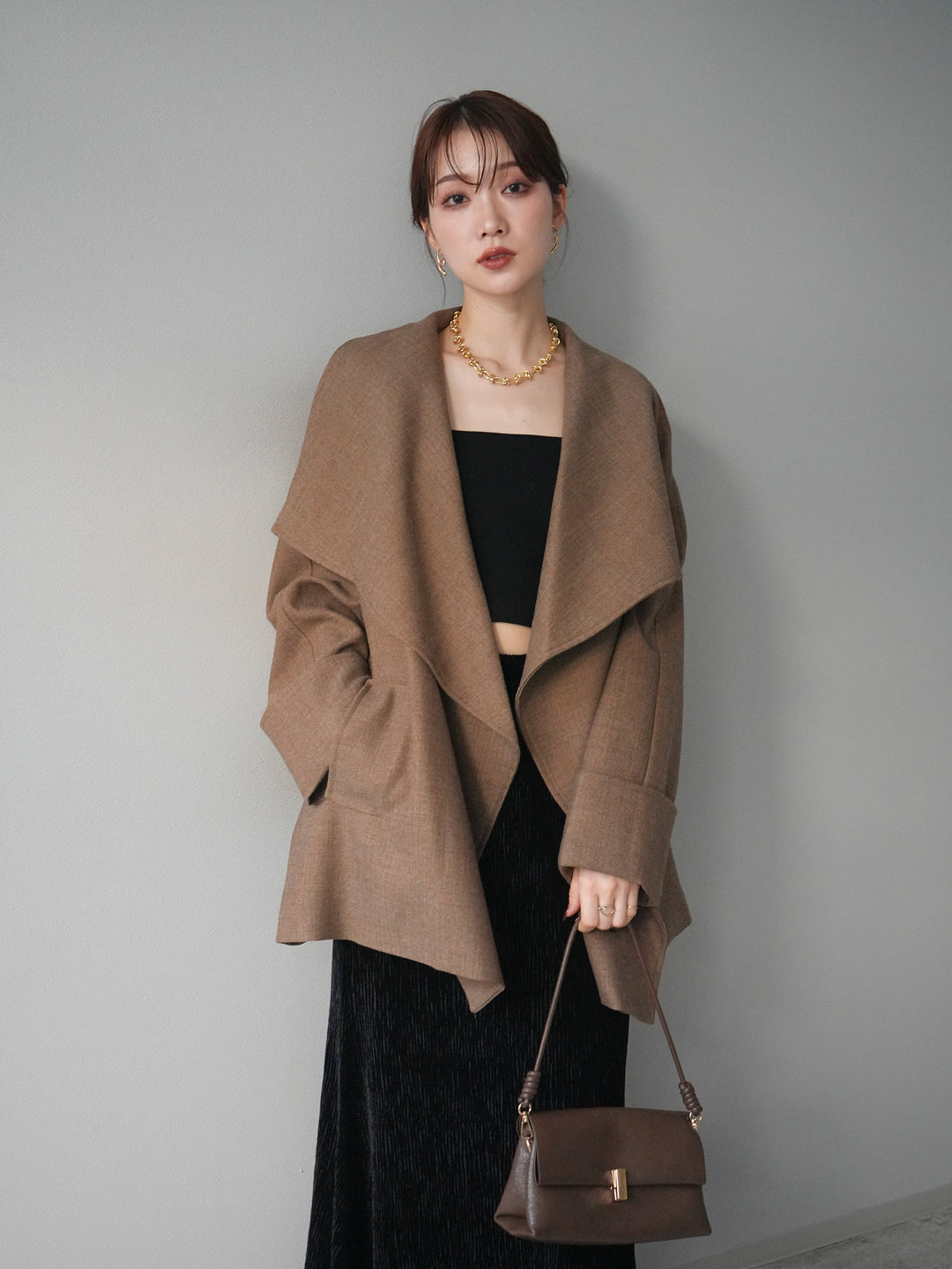 [予約]ビックカラーショートガウンコート/beige