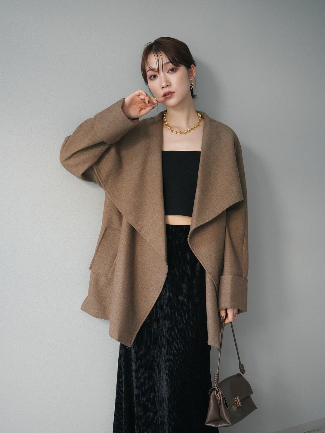 [予約]ビックカラーショートガウンコート/beige