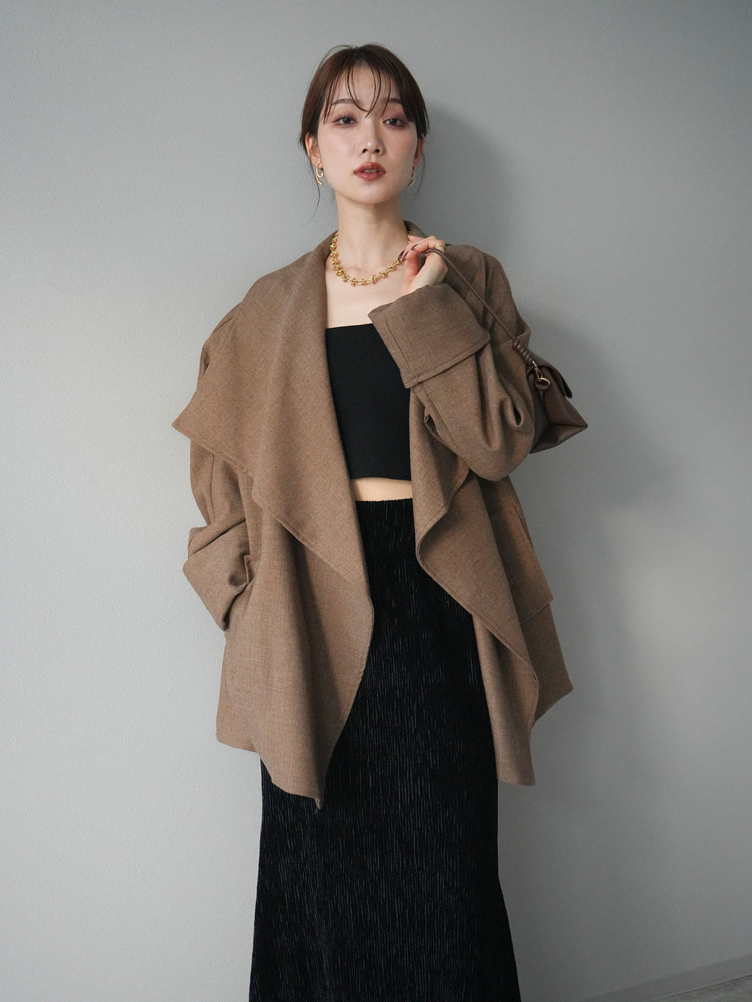 [予約]ビックカラーショートガウンコート/beige