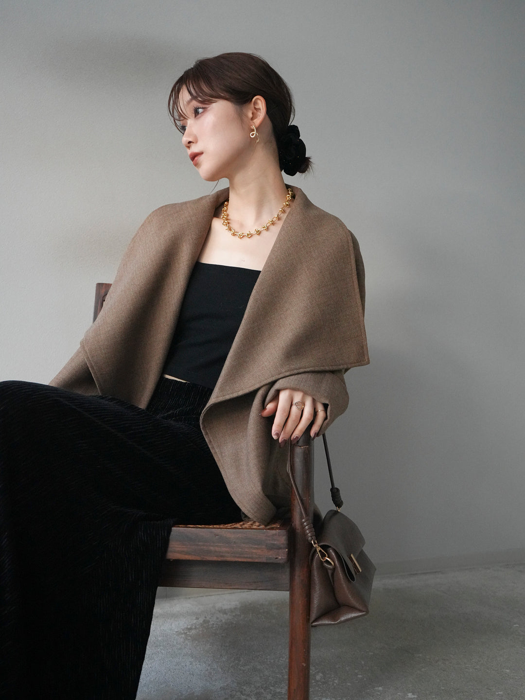 [予約]ビックカラーショートガウンコート/beige