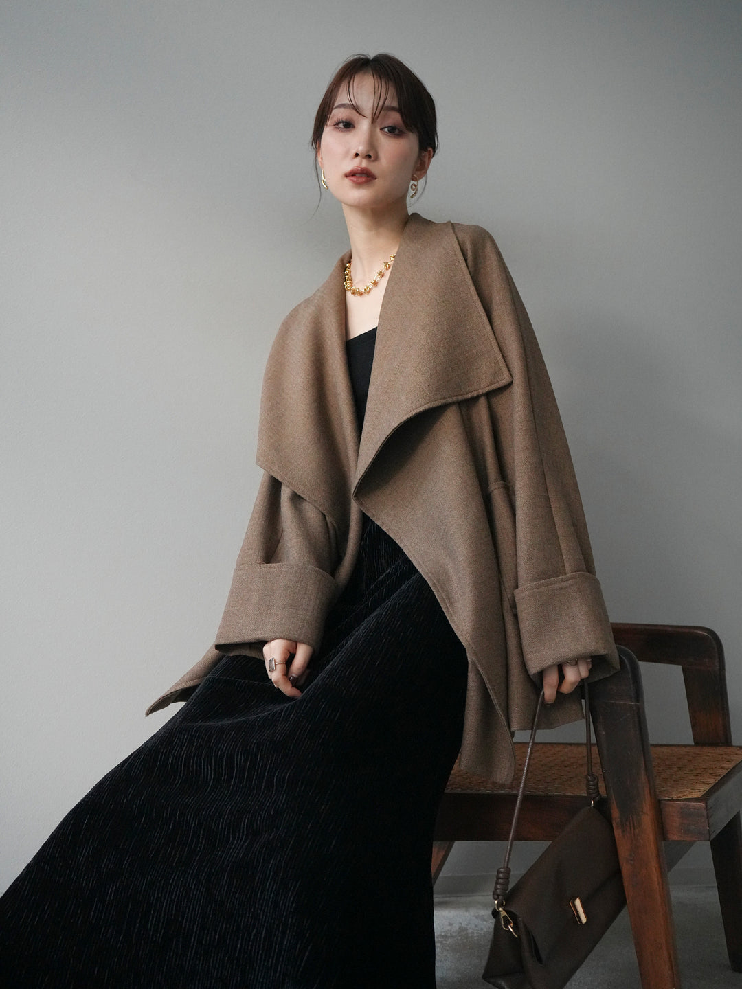 [予約]ビックカラーショートガウンコート/beige