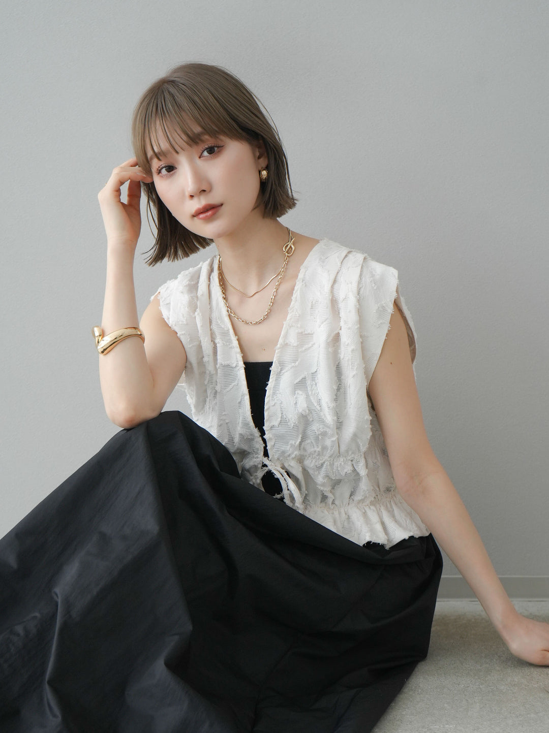 [予約]シアージャガードシャーリングブラウス/アイボリー