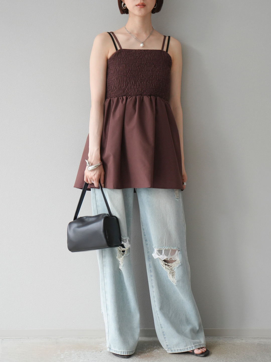 [予約]シャーリングフレアキャミプルオーバー/ブラウン