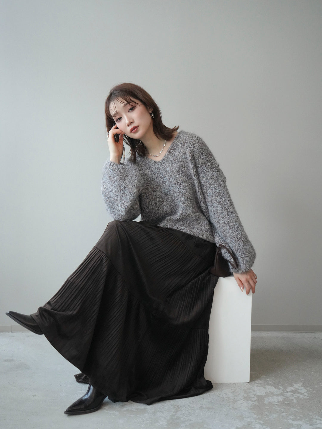 [SET]Vネックミックスヤーンニットプルオーバー+Vネックミックスヤーンニットプルオーバー(2set)