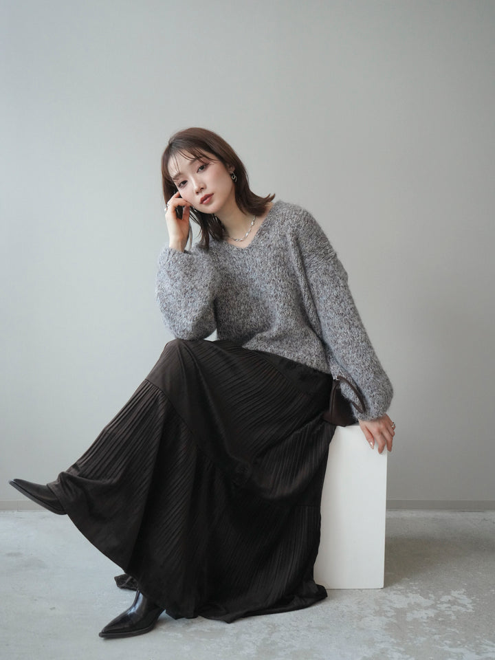 [SET]Vネックミックスヤーンニットプルオーバー+Vネックミックスヤーンニットプルオーバー(2set)