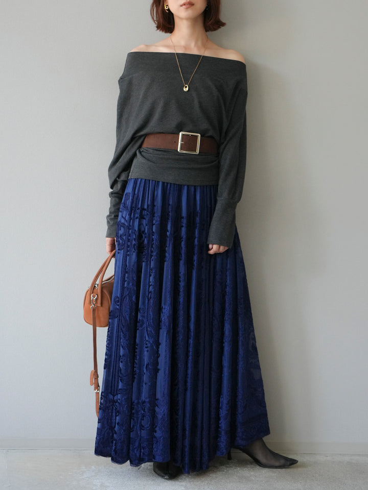 [予約]ベルト付オフショルカットソー/チャコール