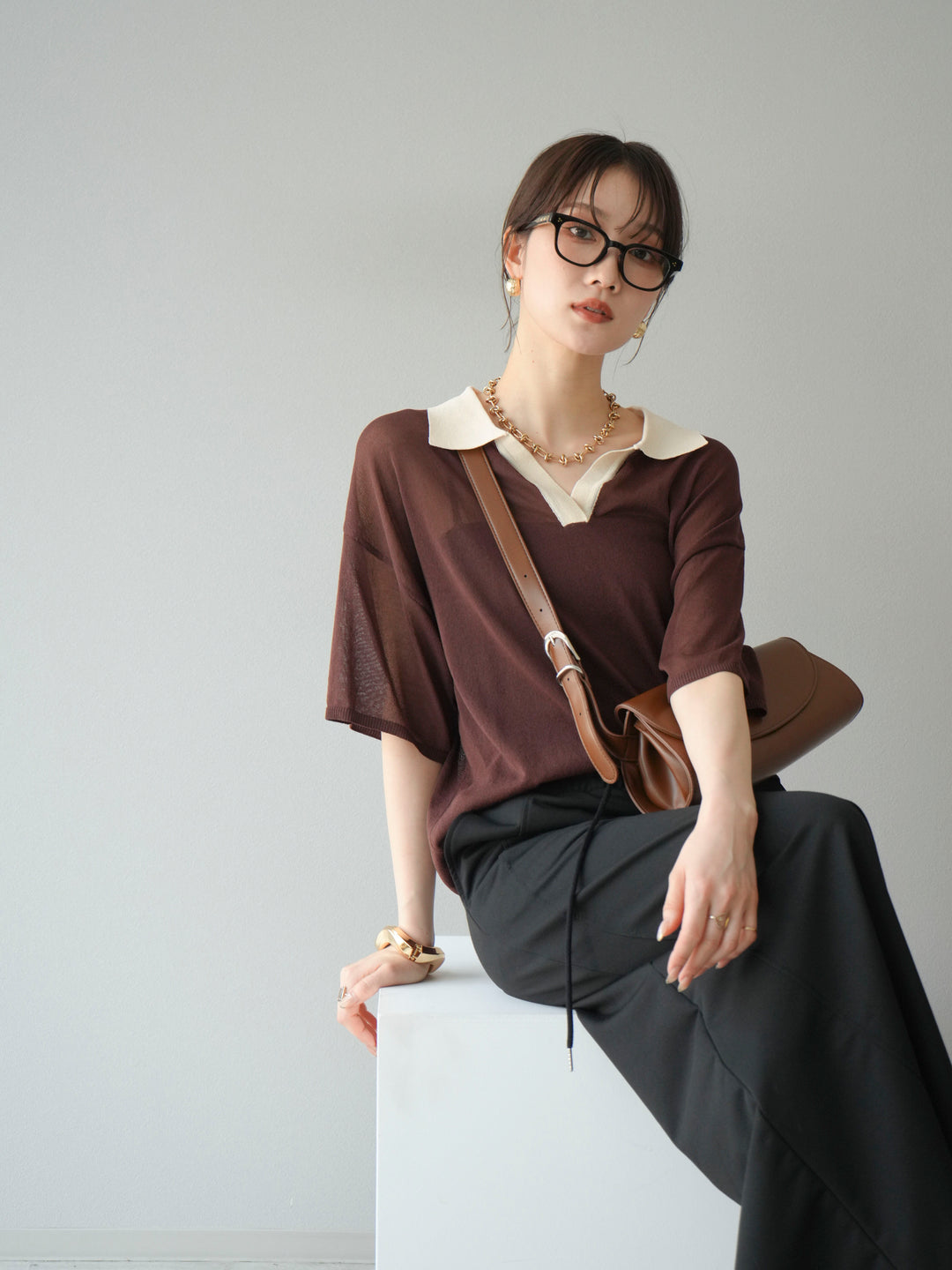 [予約]シアーポロニットプルオーバー/ブラウン