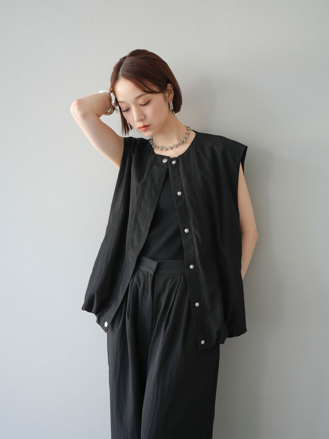 [予約]リネンライクドロストバルーンブルゾン/ブラック