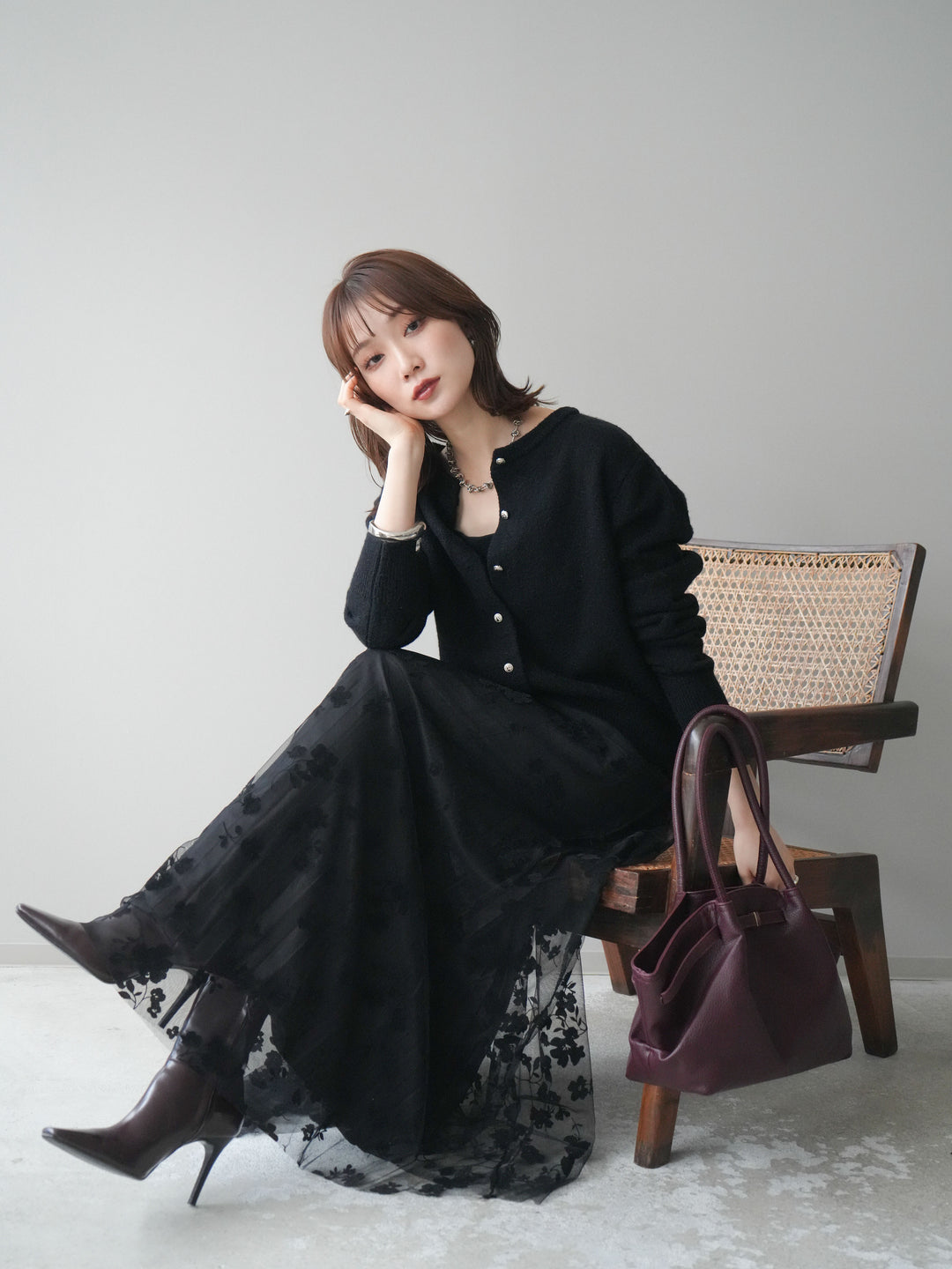 [予約]アンティークボタンニットカーディガン/black