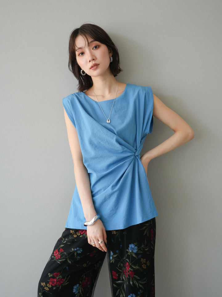 [予約]サイドツイストフレンチトップス/ブルー