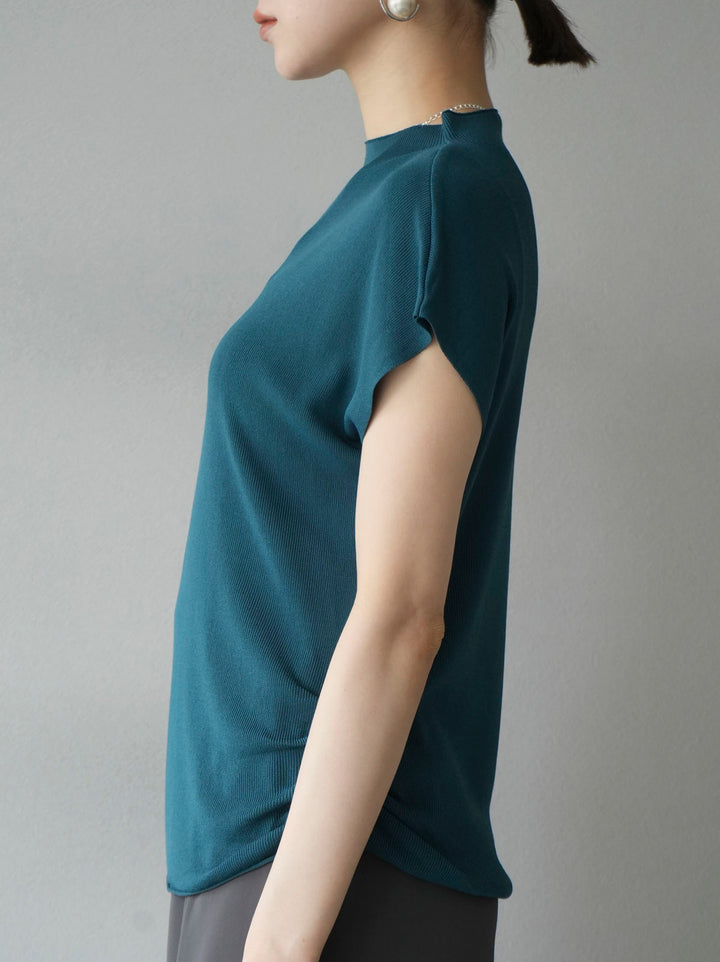 [Pre-order] Petite Neck Side Shirring Summer Knit Top/Blue