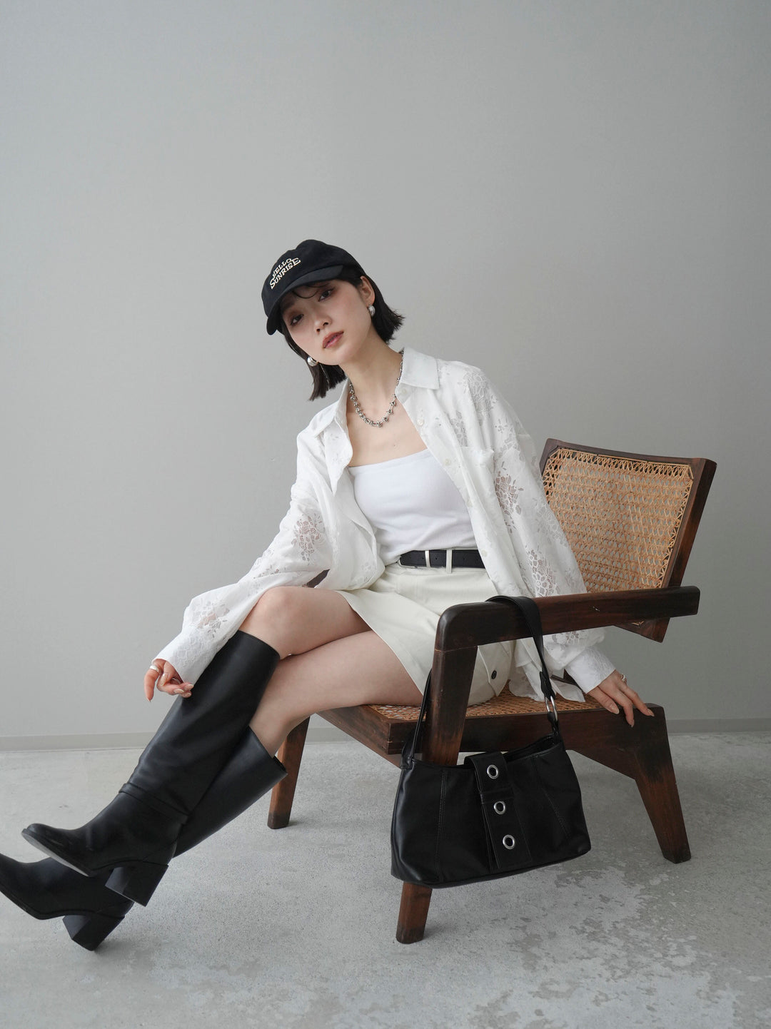 [SET]ジャガードレースオーバーシャツ+選べるアクセセット(2set)