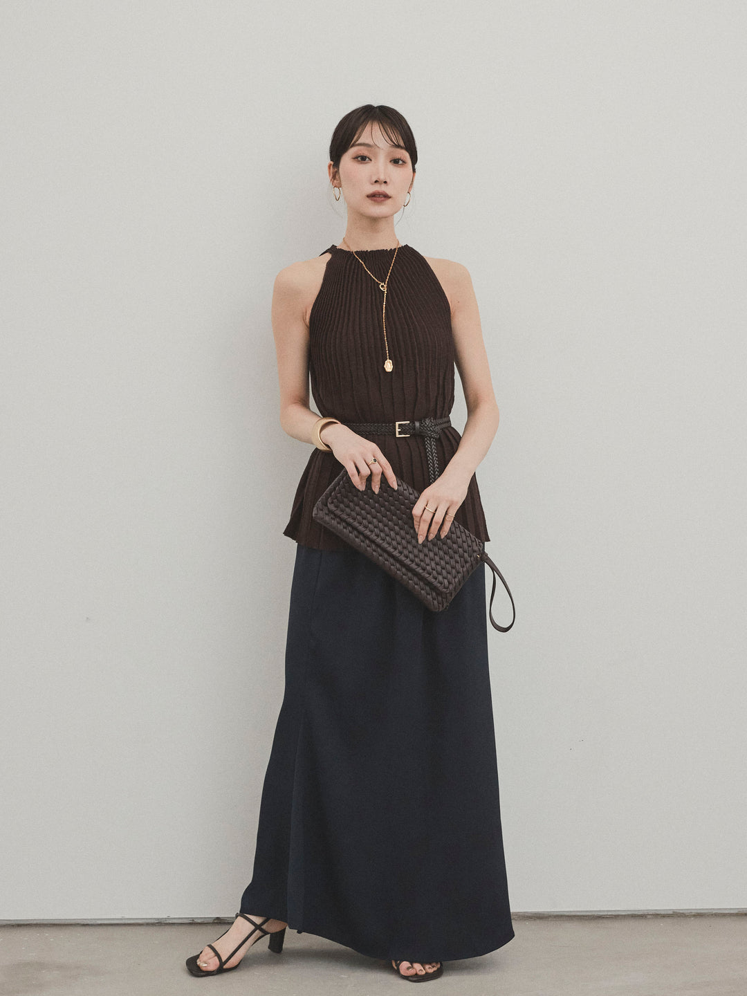 [予約]リラックスナロースカート/ネイビー