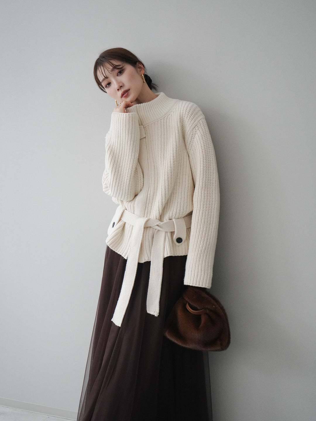 [SET]畦編みボトルネックZIPニットカーディガン+畦編みボトルネックZIPニットカーディガン(2set)